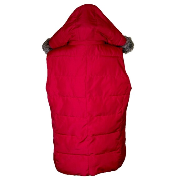 Women’s Red Puffer Vest Faux Fur Hood Winter Outdoor Holiday Cozy Cabin Sz Lg - Picture 3 of 9